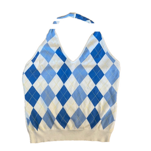 New York & Company White with Blue Diamond Halter Large